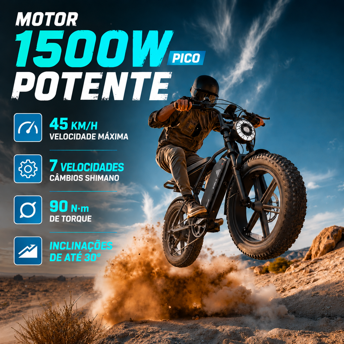 🔥 Bicicleta elétrica para adultos, 1500 W, bateria de 48 V 15 Ah, pneus largos de 20" 🔥