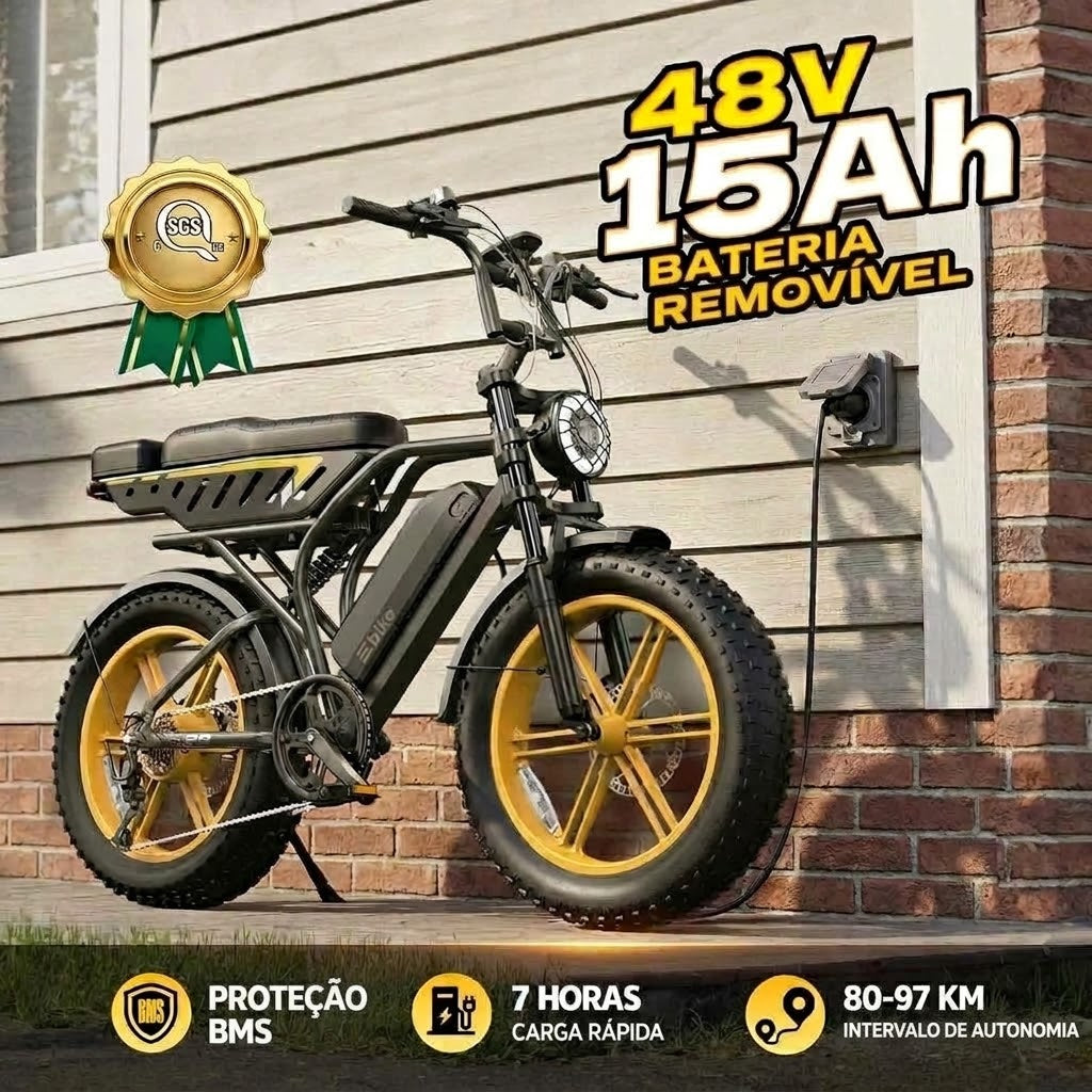 🔥 Bicicleta Elétrica para Adultos, Bateria de 48V 15Ah, Motor com Potência Máxima de 1500W, Pneus Fat Tire 🔥
