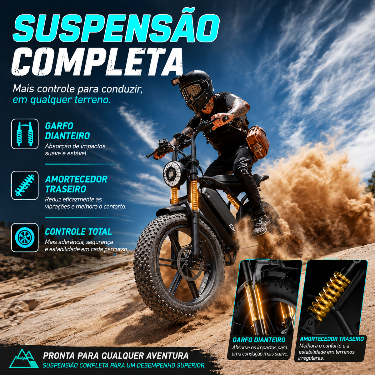 🔥 Bicicleta elétrica para adultos, 1500 W, bateria de 48 V 15 Ah, pneus largos de 20" 🔥