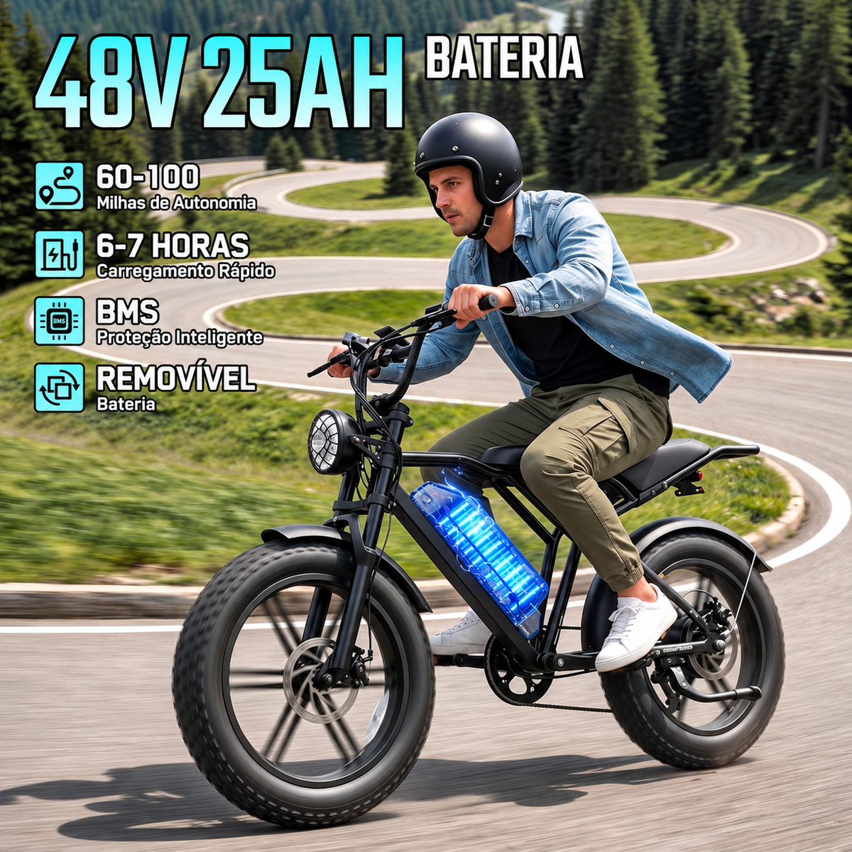 🔥 Bicicleta Elétrica para Adultos, Bateria de 48V 15Ah, Motor com Pico de 1500W, Pneus Fat 🔥