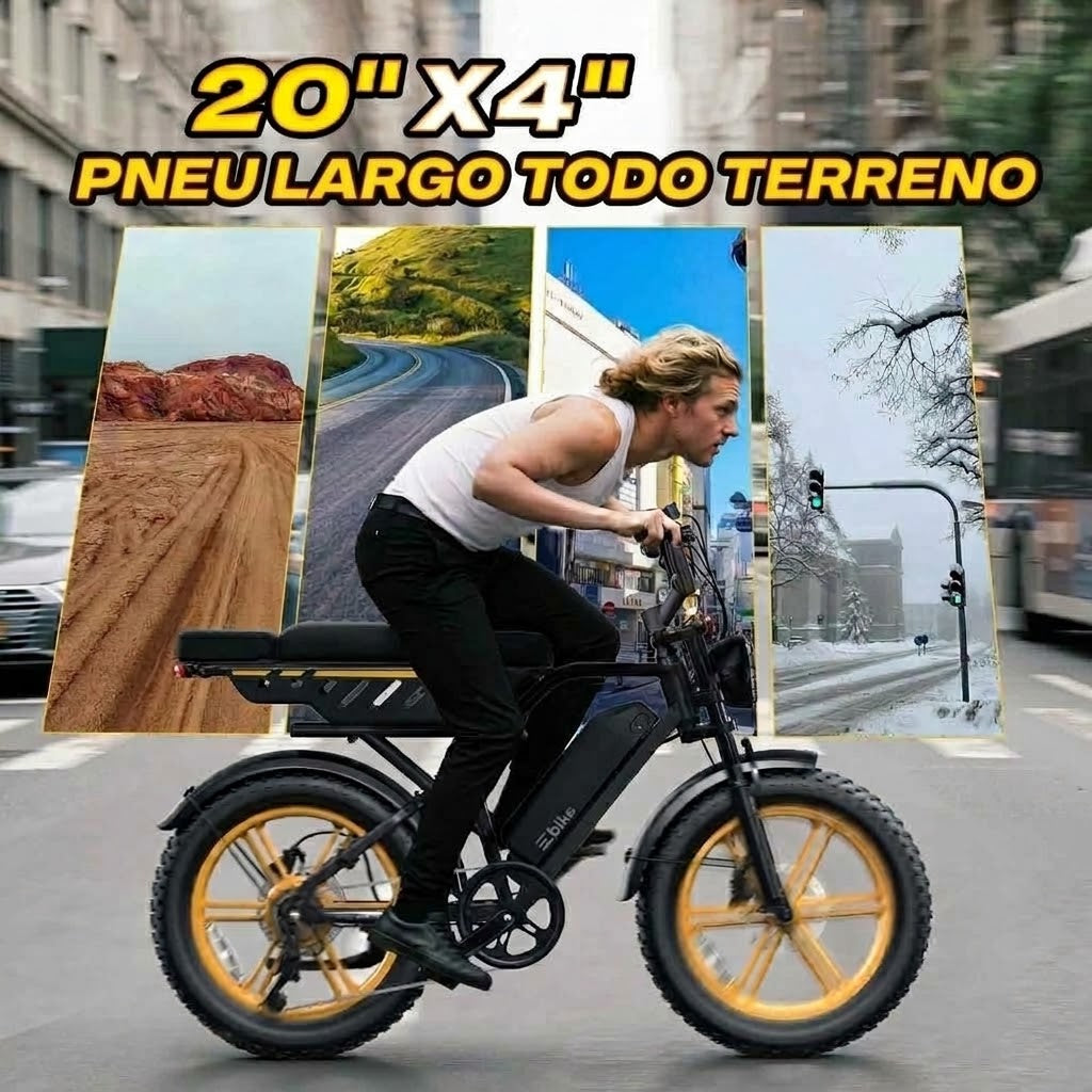 🔥 Bicicleta Elétrica para Adultos, Bateria de 48V 15Ah, Motor com Potência Máxima de 1500W, Pneus Fat Tire 🔥