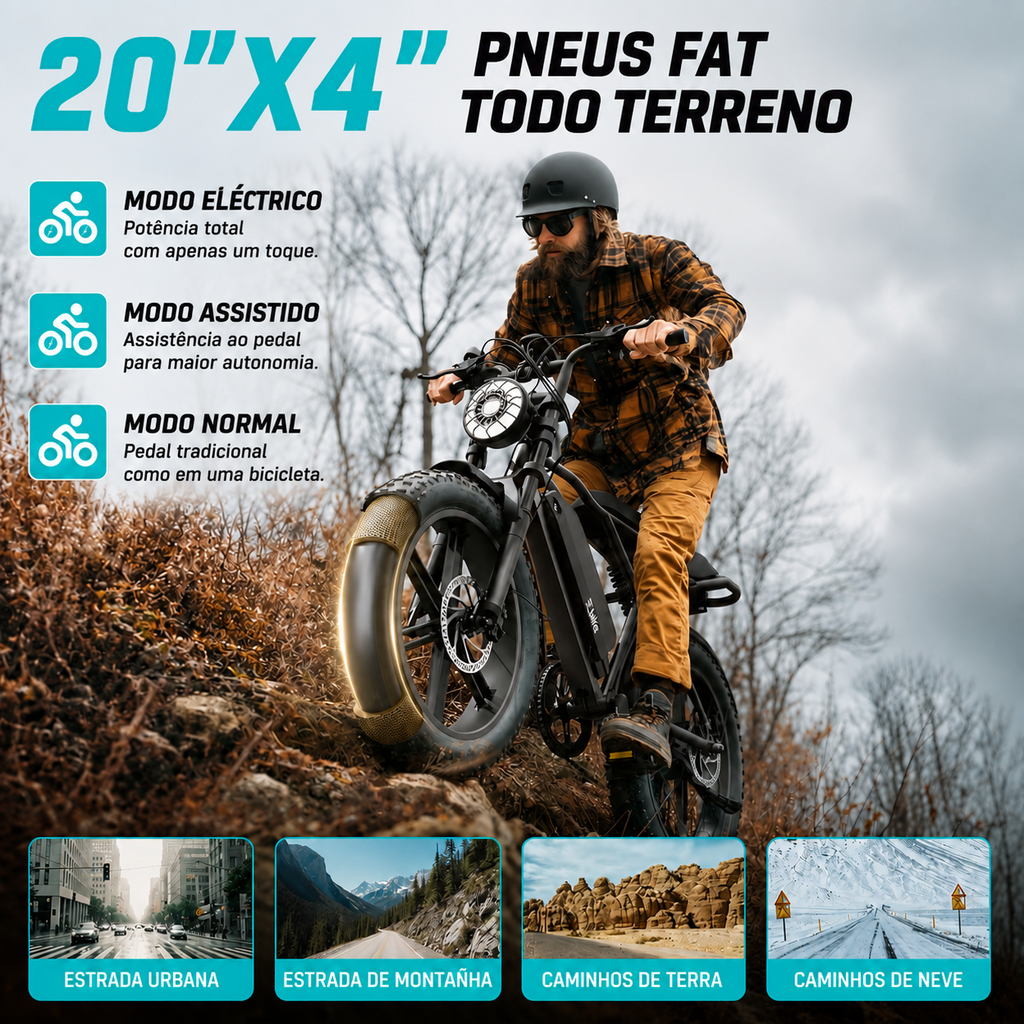 🔥 Bicicleta elétrica para adultos, 1500 W, bateria de 48 V 15 Ah, pneus largos de 20" 🔥