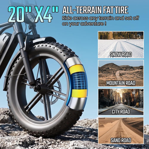 🔥 Bicicleta Elétrica para Adultos, Bateria de 48V 15Ah, Motor com Pico de 1500W, Pneus Fat 🔥